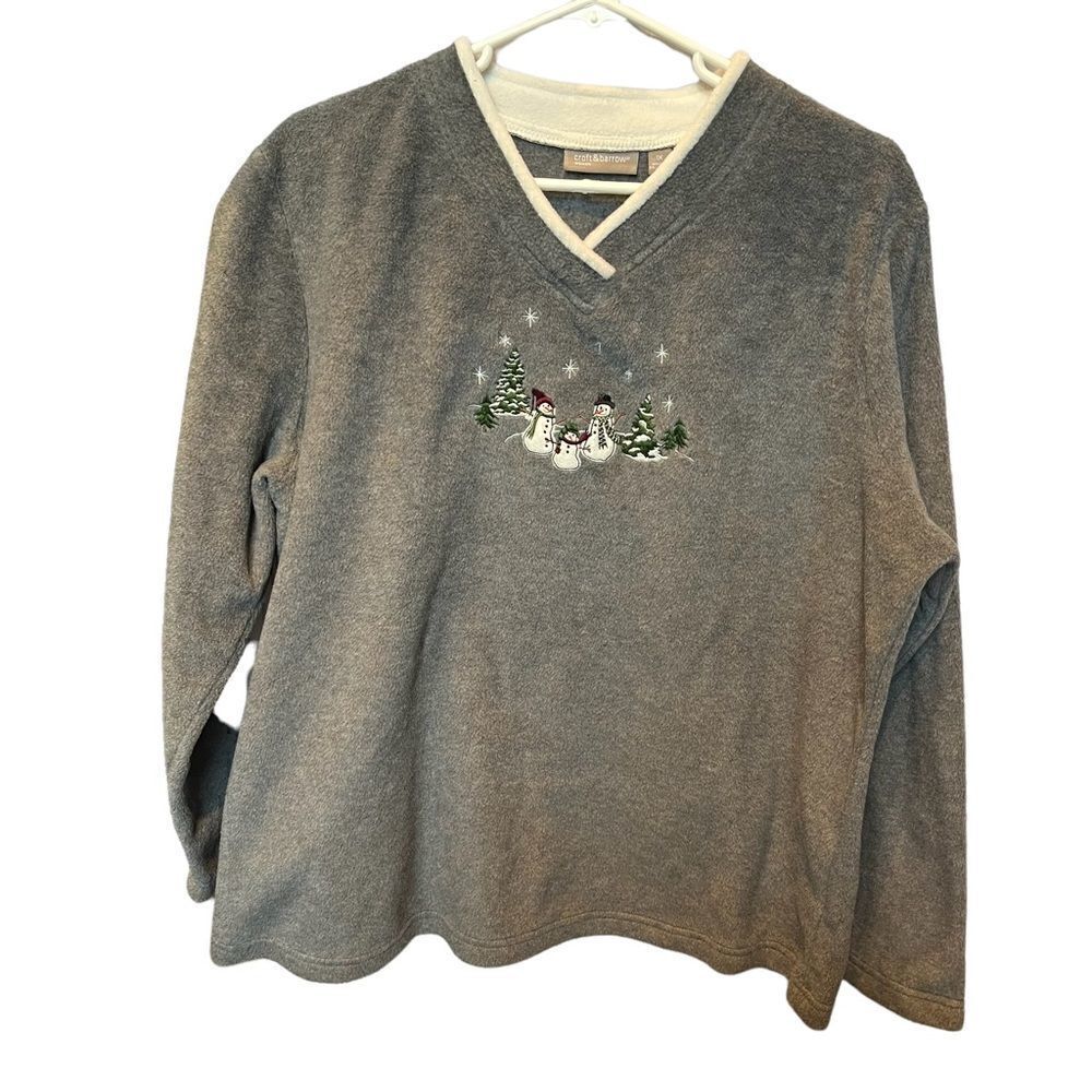 Croft & Barrow Woman Holiday Sweatshirt long sleeve XL Gray/white trim V neck